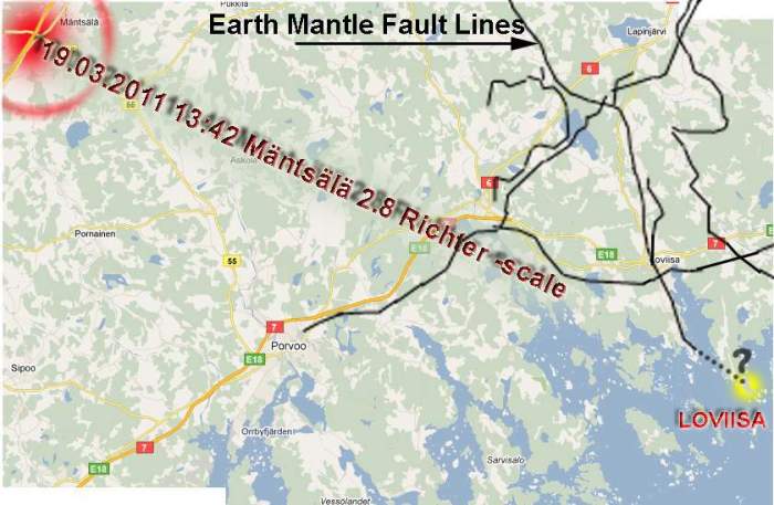 GTK kartasta poimittuja maankuoren siirtymälinjoja, Mäntsälän järistys...